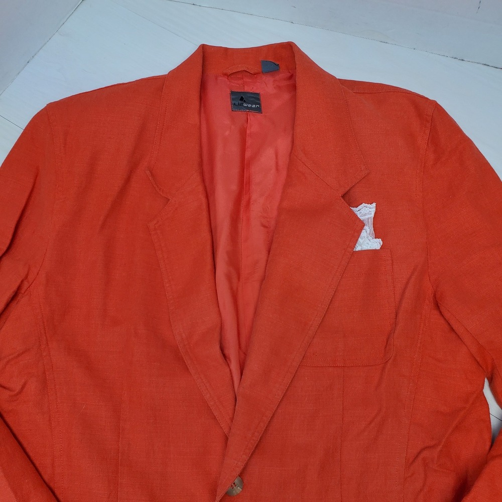 Lizwear Cherry Red Linen Cotton Blend Blazer Jacket Womens Size 14 Quiet Luxury